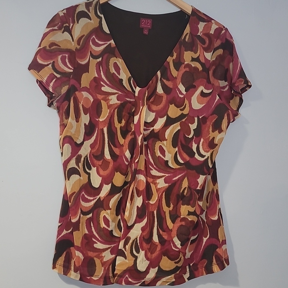 212 Collection Women's Floral Short Sleeve Stretch Blouse - Picture 2 of 7